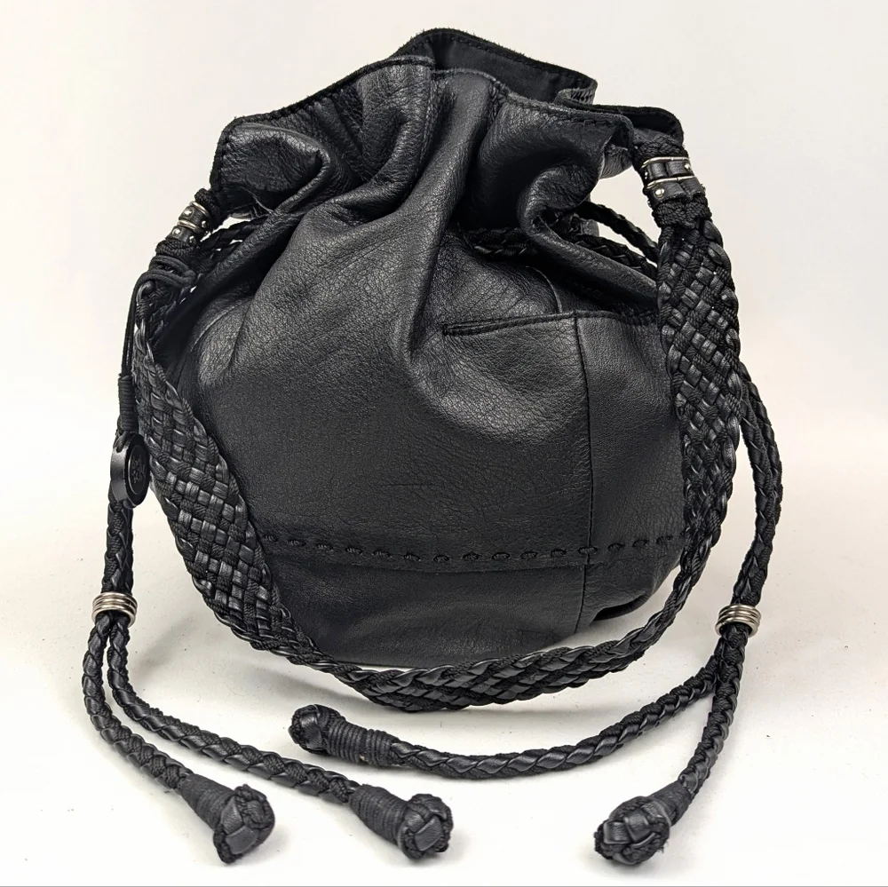 The Sak Bucket Bag Leather Hobo Drawstring Cinch Braided Strap Slouchy Boho Y2K